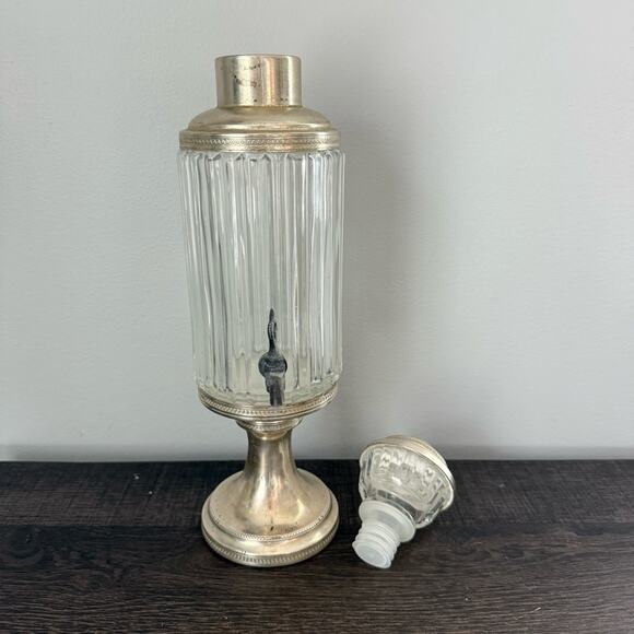 Antique | Absinthe Fountain Dispensing Decanter Ribbed Clear Glass Silver Italy - Picture 2 of 10